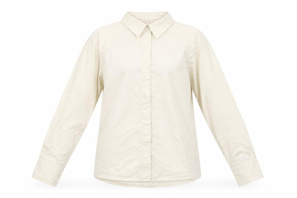 Routine Womens Beige Cotton Basic Button-Up Size S Collared - Rouched Detail