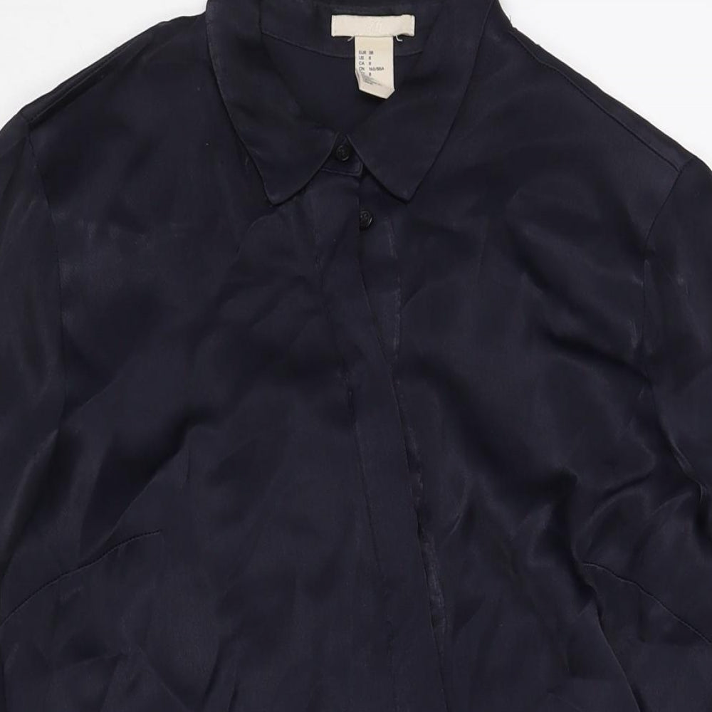 H&M Womens Blue Viscose Shirt Dress Size 10 Collared Button