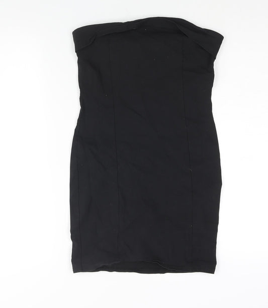 PRETTYLITTLETHING Womens Black Viscose Mini Size 14 Square Neck Pullover