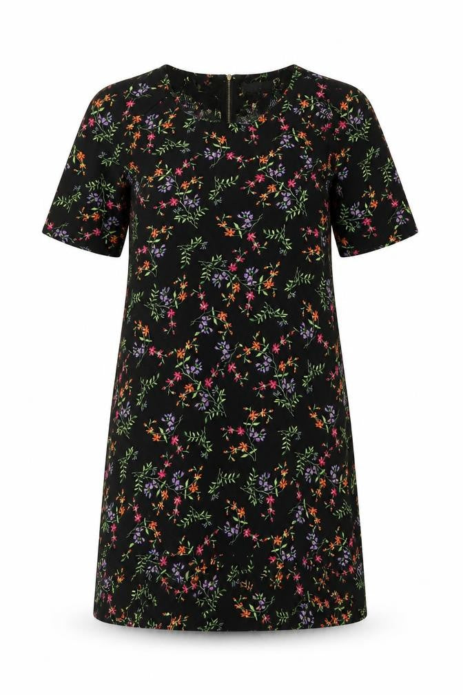 Apricot Womens Black Floral Polyester Shift Size L Round Neck Zip