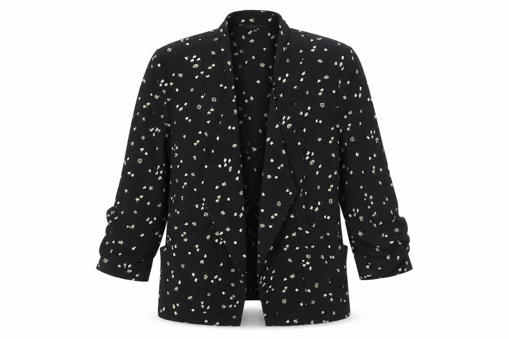 Marks & Spencer Womens Black Floral Jacket Size 12 - Rouched Sleeve Detail