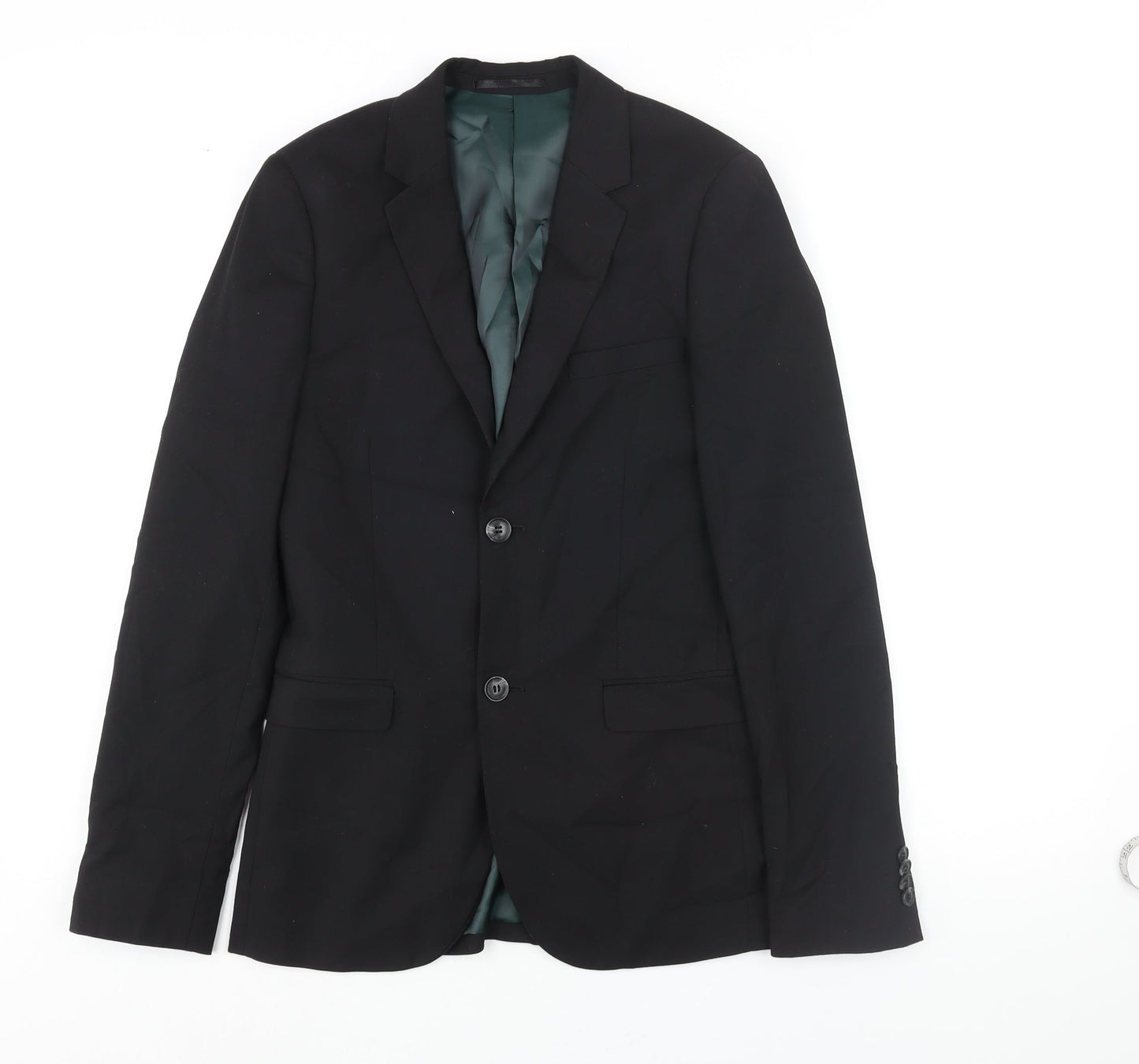 Topman Mens Black Polyester Jacket Suit Jacket Size 34 Regular