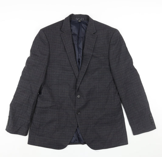 Marks and Spencer Mens Blue Check Polyester Jacket Suit Jacket Size 42 Regular