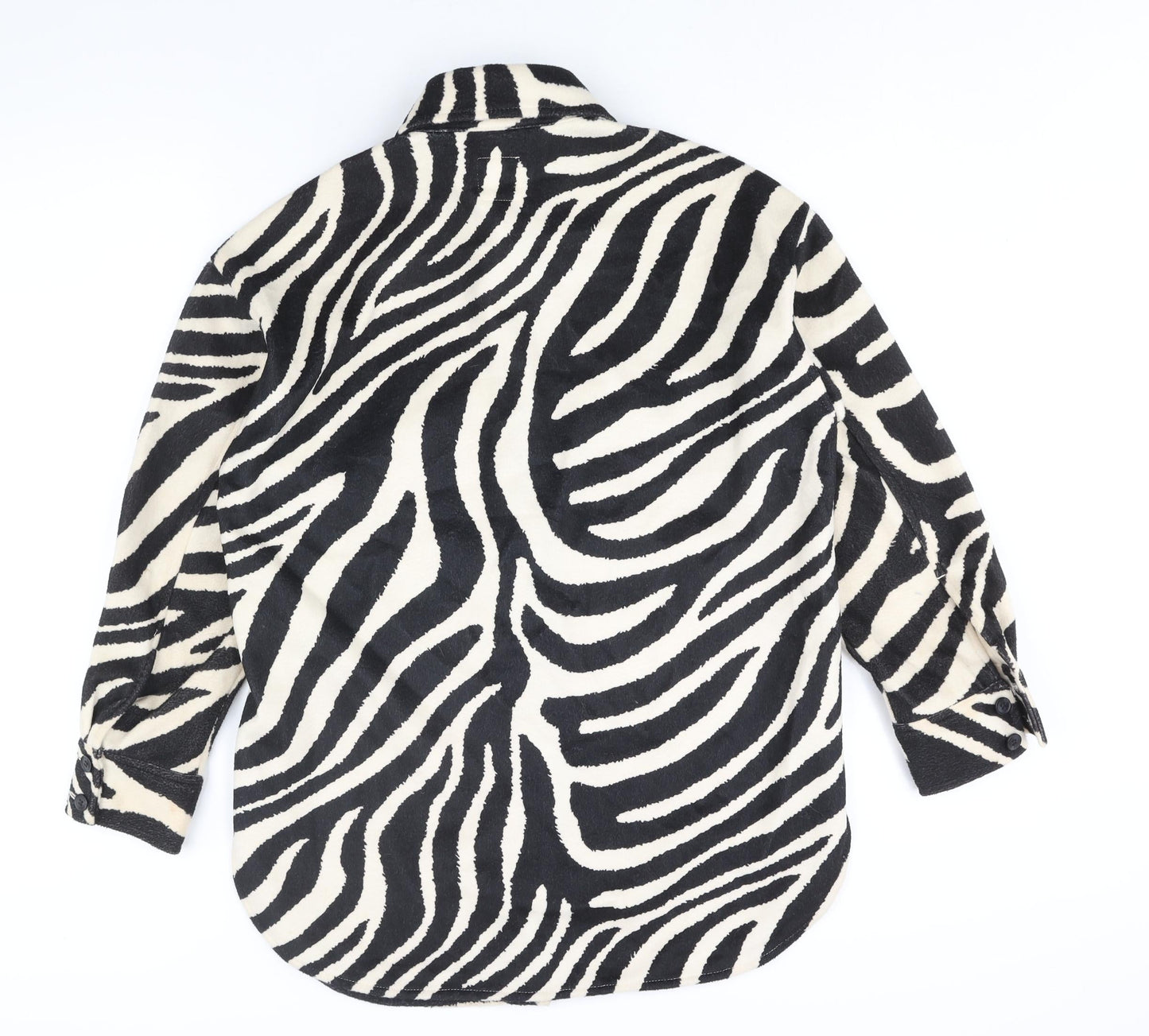 H&M Womens Black Animal Print Jacket Size XS Button - Zebra Print