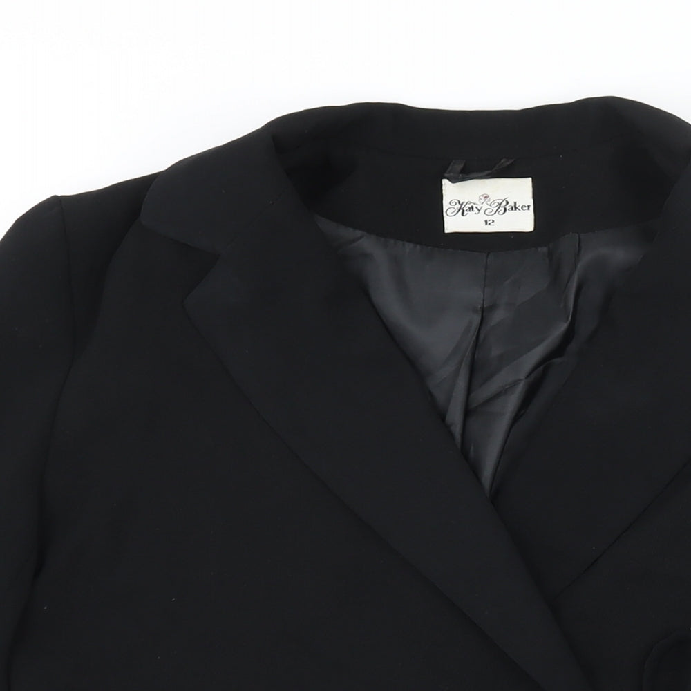 Katy Baker Womens Black Jacket Blazer Size 12 Tie