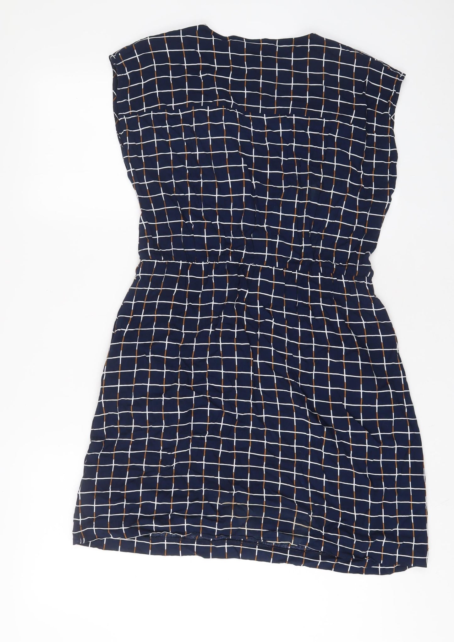 Louche Womens Blue Plaid Viscose A-Line Size 14 V-Neck Pullover