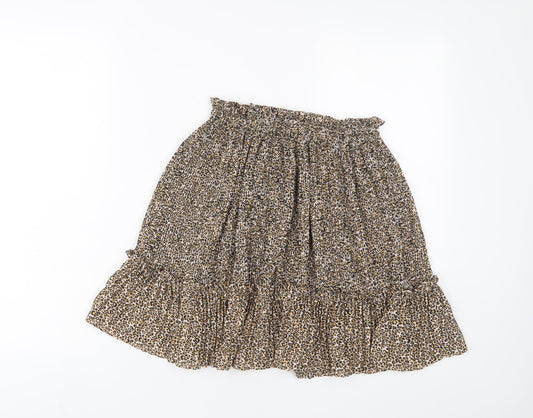 Topshop Womens Brown Animal Print Polyester A-Line Skirt Size 6 - Pleated