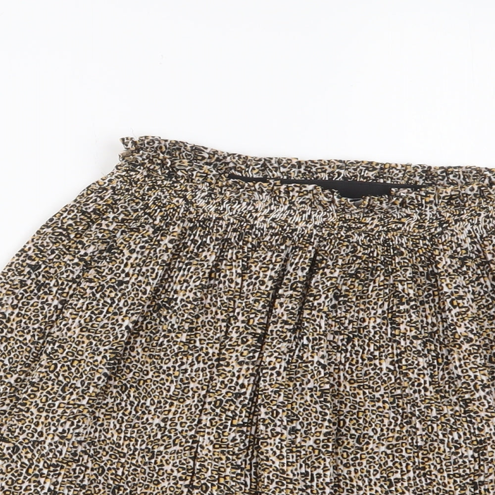 Topshop Womens Brown Animal Print Polyester A-Line Skirt Size 6 - Pleated