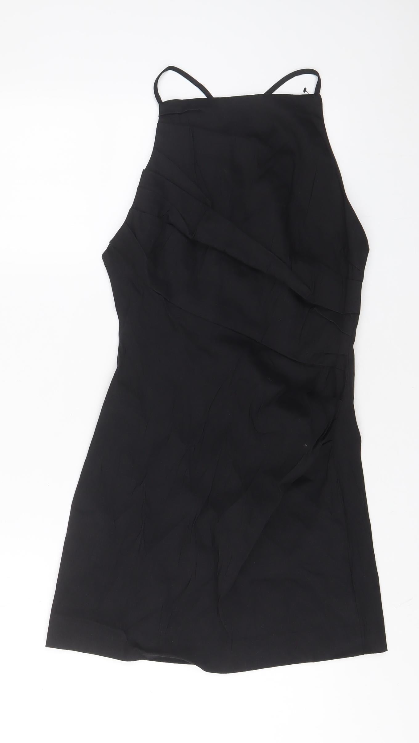 Zara Womens Black Cotton A-Line Size M Square Neck Zip - Crossback, Pleated