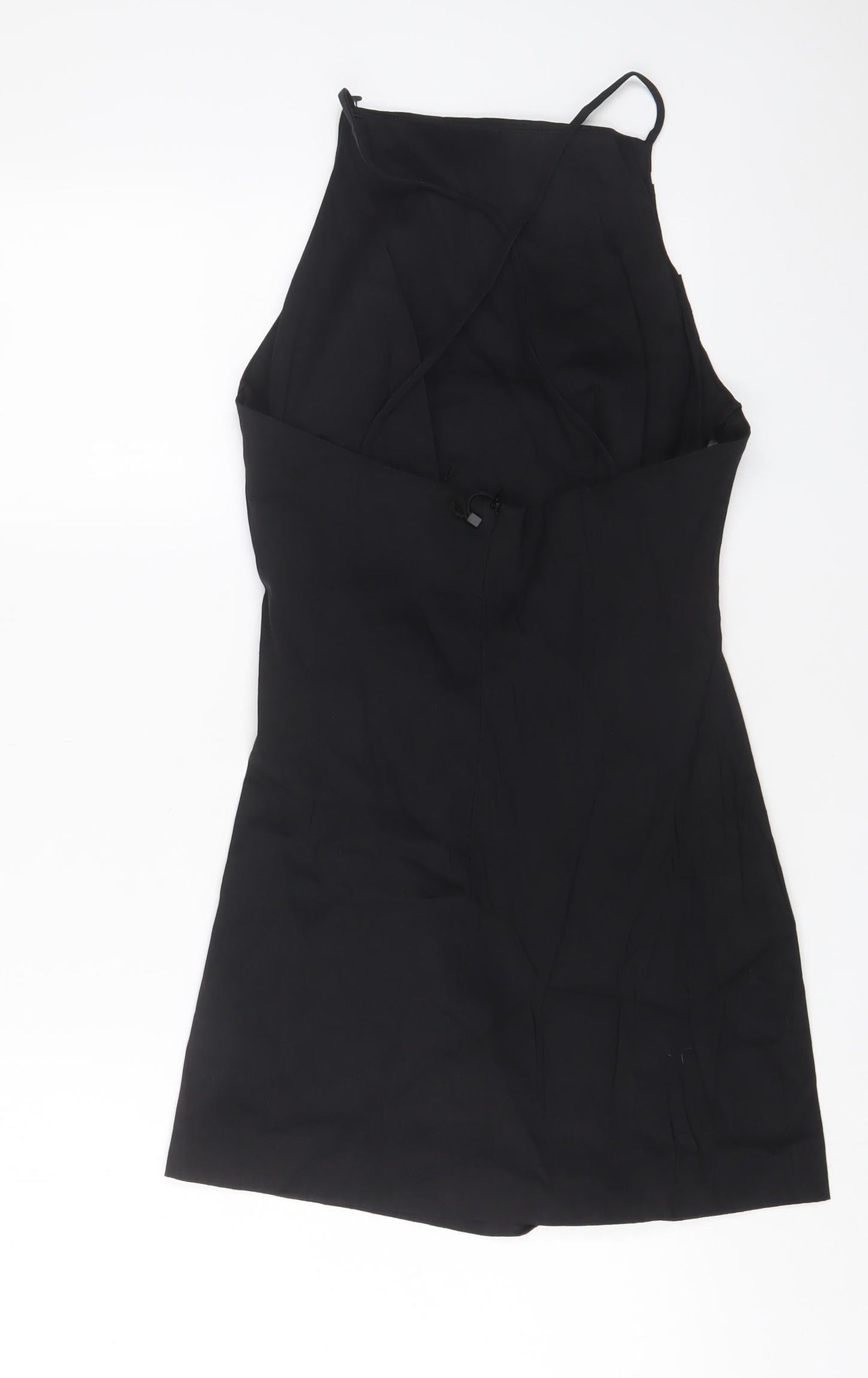 Zara Womens Black Cotton A-Line Size M Square Neck Zip - Crossback, Pleated