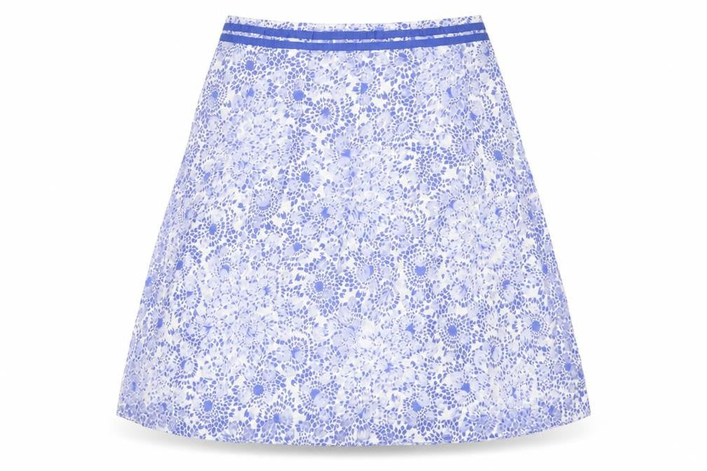 Per Una Womens Blue Geometric Cotton A-Line Skirt Size 12 Zip