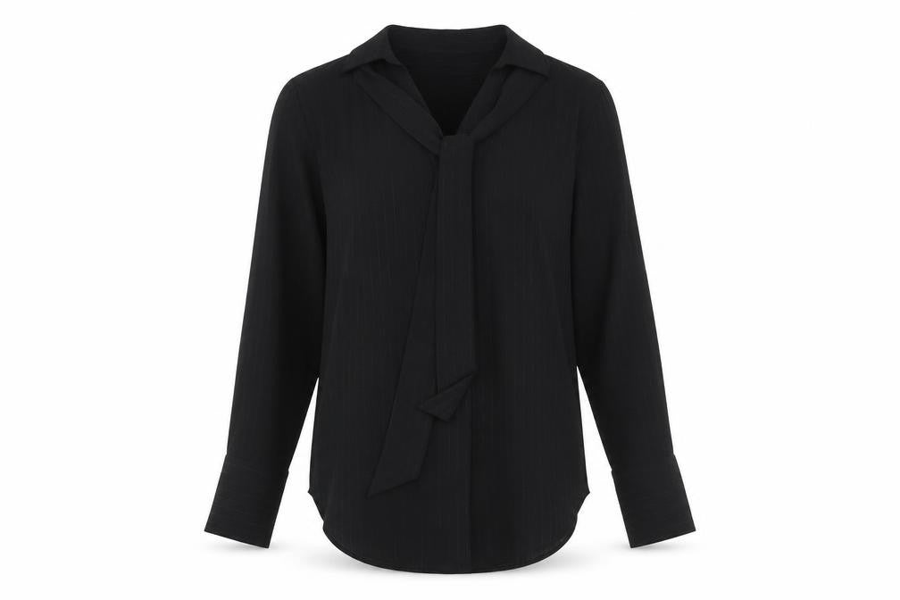 Marks and Spencer Womens Black Striped Polyester Basic Button-Up Size 8 Collared