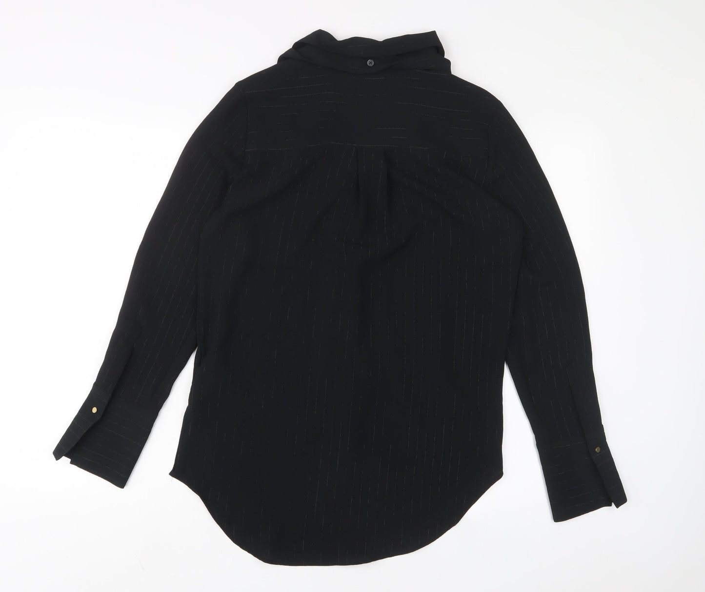 Marks and Spencer Womens Black Striped Polyester Basic Button-Up Size 8 Collared