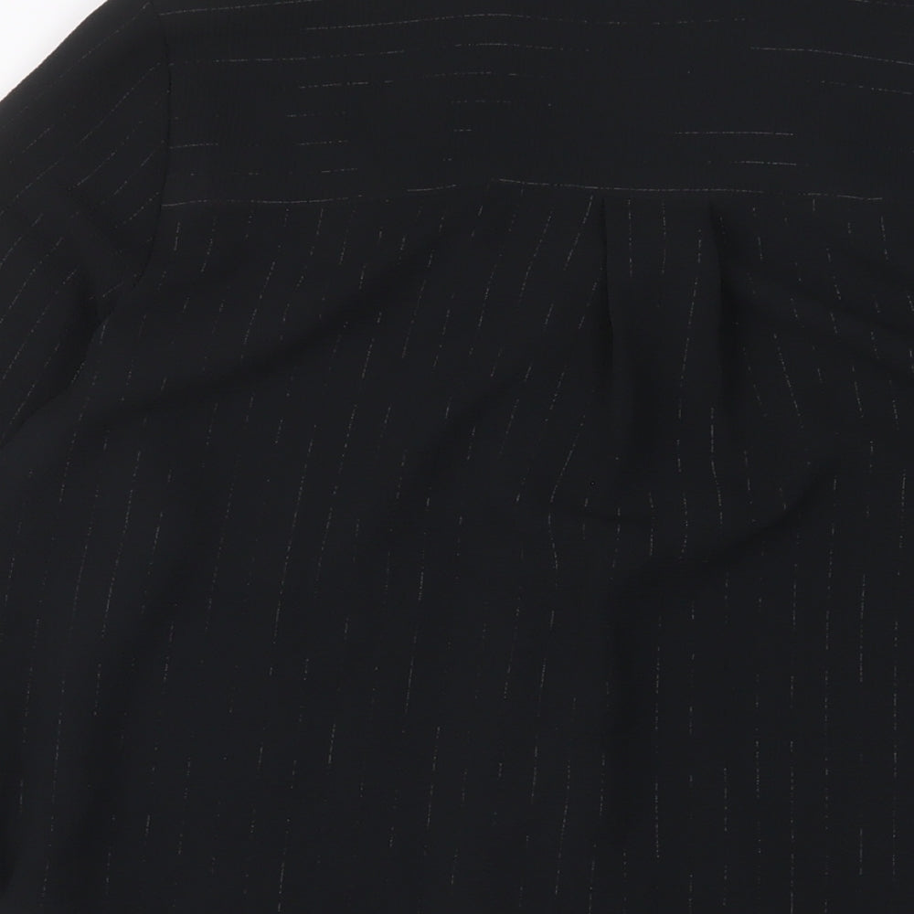 Marks and Spencer Womens Black Striped Polyester Basic Button-Up Size 8 Collared