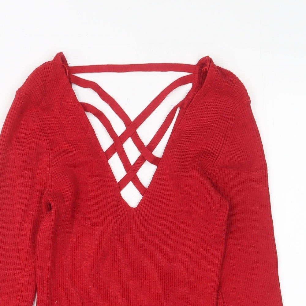 Miss Selfridge Womens Red V-Neck Viscose Pullover Jumper Size 8 - Stretch