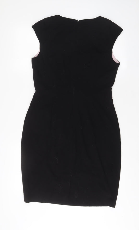Ellen Tracy Womens Black Polyester Sheath Size 10 Square Neck Zip - Pleated