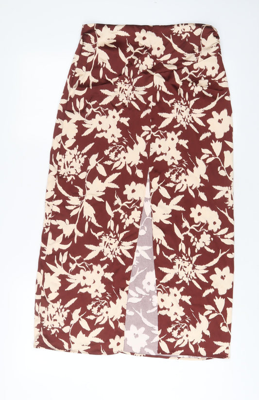 Zara Womens Brown Geometric Polyester A-Line Skirt Size S Zip