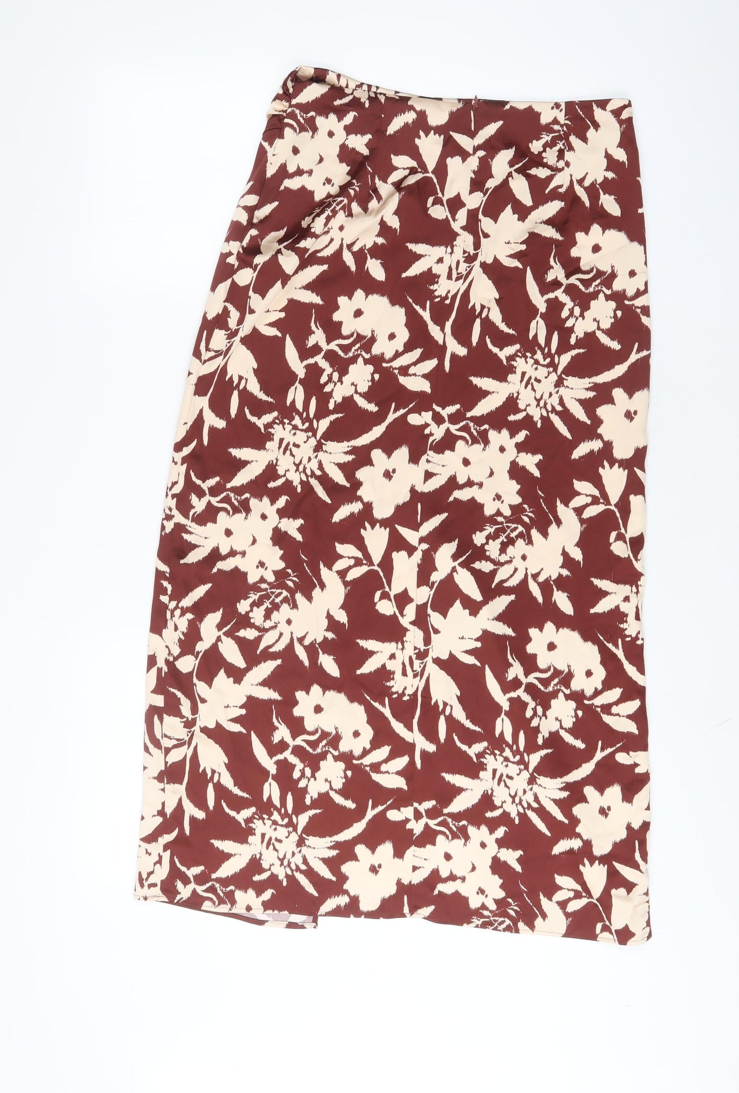 Zara Womens Brown Geometric Polyester A-Line Skirt Size S Zip