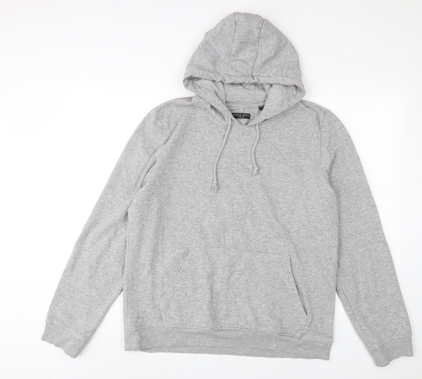Brave Soul Mens Grey Cotton Pullover Hoodie Size L