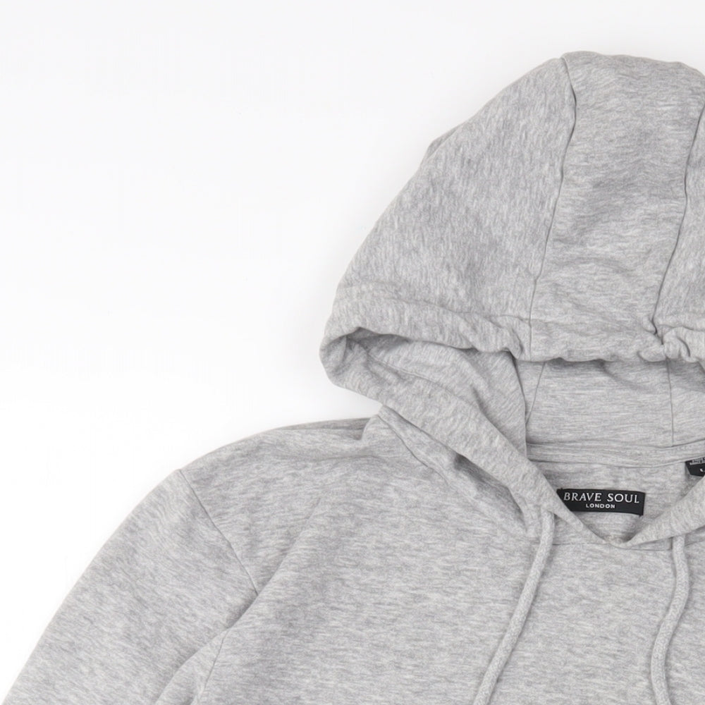 Brave Soul Mens Grey Cotton Pullover Hoodie Size L