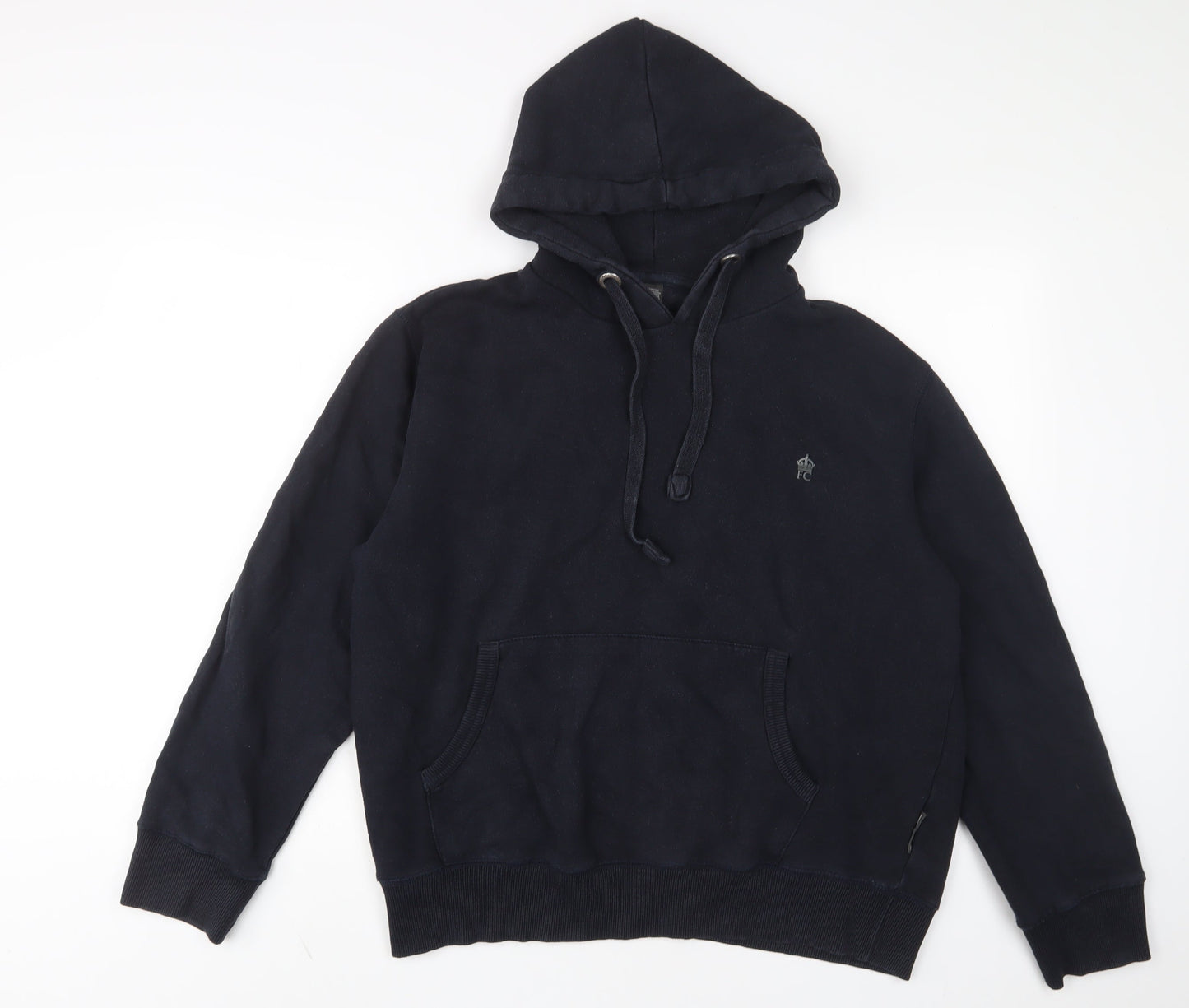 French Connection Mens Blue Cotton Pullover Hoodie Size L - Logo