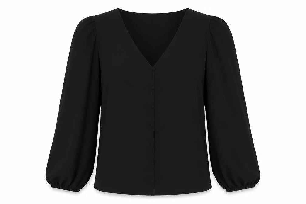 Marks and Spencer Womens Black Polyester Basic Blouse Size 12 V-Neck