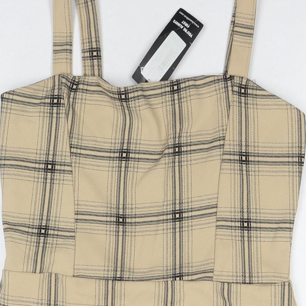I SAW IT FIRST Womens Beige Check Polyester Tank Dress Size 14 Square Neck Pullover