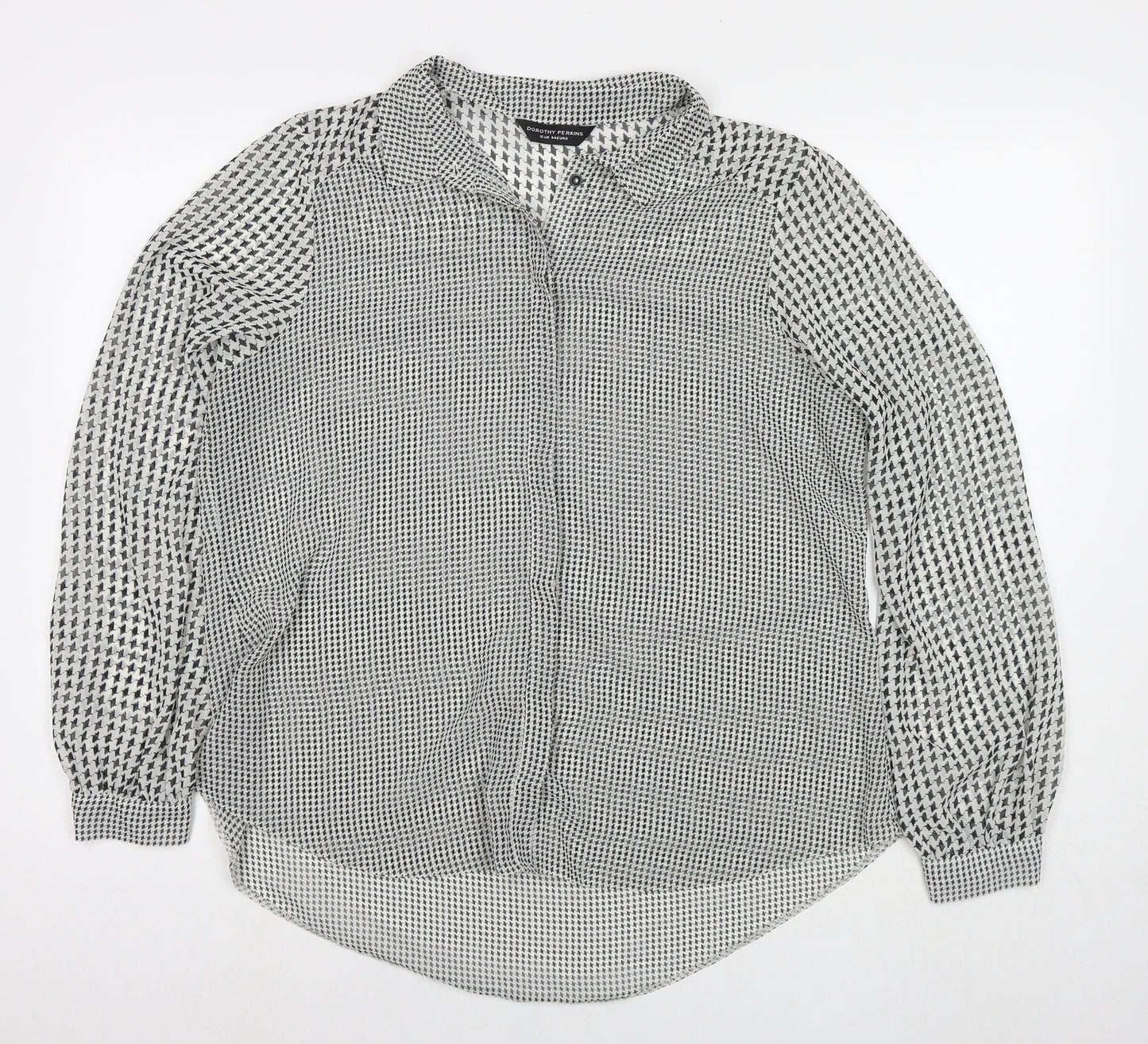 Dorothy Perkins Womens Black Herringbone Polyester Basic Button-Up Size 16 Collared