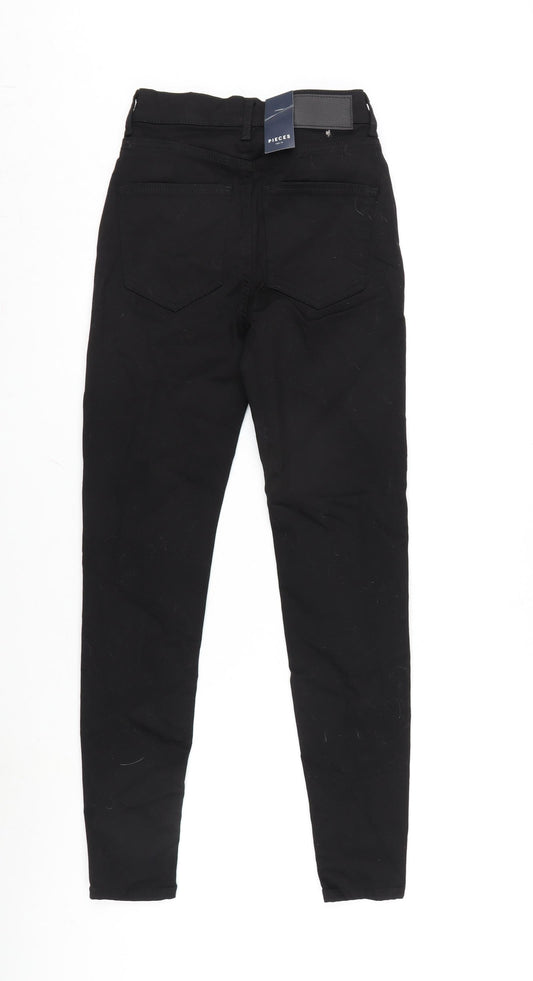 Pieces Womens Black Cotton Blend Tapered Jeans Size XS L28 in Regular Zip