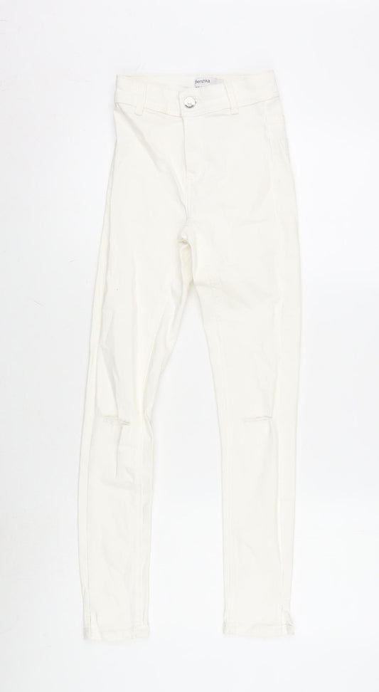 Berksha Girls Ivory Cotton Tapered Jeans Size XS L27.5 in Regular Zip - Distressed