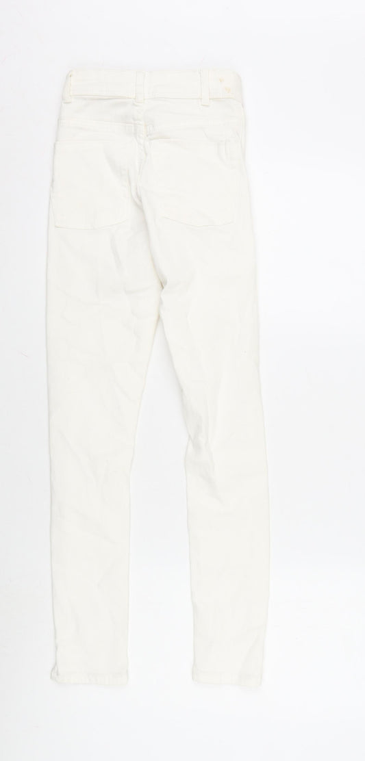 Berksha Girls Ivory Cotton Tapered Jeans Size XS L27.5 in Regular Zip - Distressed