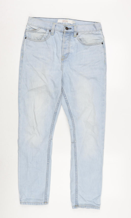 Topman Mens Blue Cotton Skinny Jeans Size 30 in L28 in Regular Button