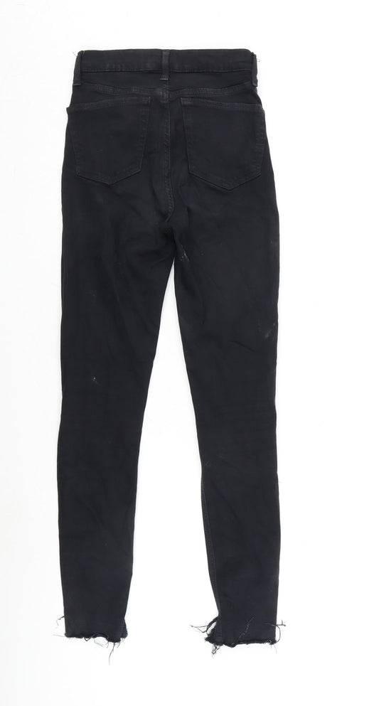 Topshop Womens Black Cotton Blend Tapered Jeans Size 25 in L32 in Regular Zip