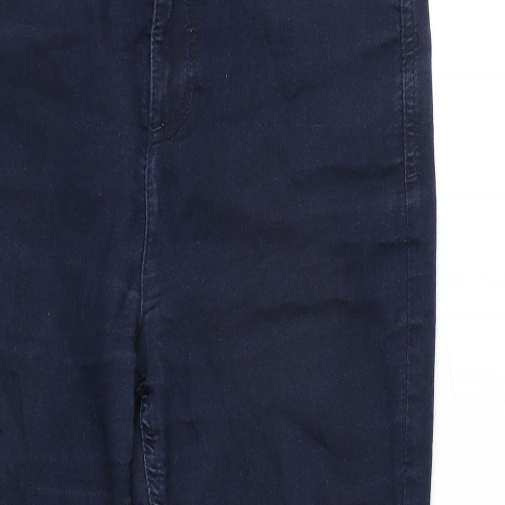 Marks and Spencer Womens Blue Cotton Blend Straight Jeans Size 12 L26 in Regular Zip