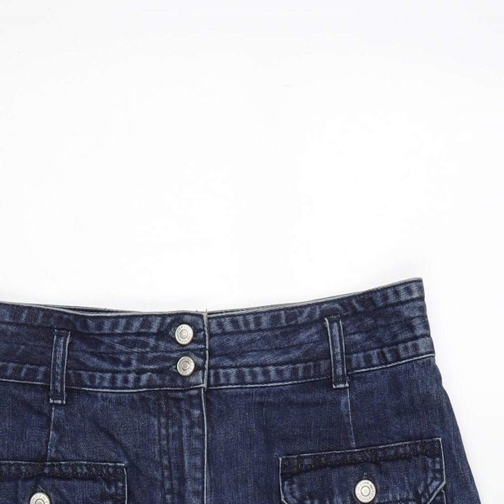 Topshop Womens Blue Cotton A-Line Skirt Size 30 in Zip