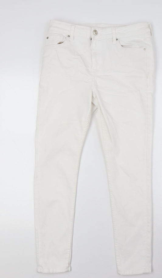 Marks and Spencer Womens White Cotton Skinny Jeans Size 12 L26 in Regular Button