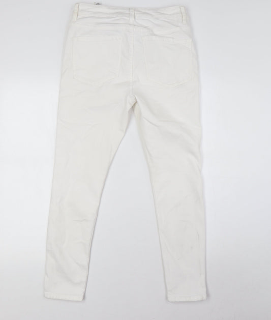 Marks and Spencer Womens White Cotton Skinny Jeans Size 12 L26 in Regular Button