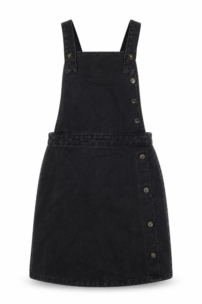 F&F Womens Black Cotton Pinafore/Dungaree Dress Size 6 Square Neck Zip