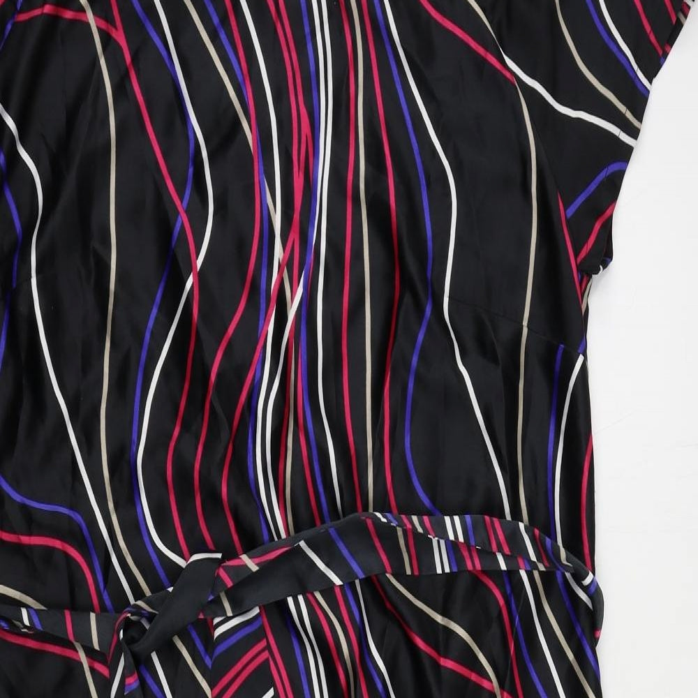 Marks and Spencer Womens Black Geometric Polyester Sheath Size 16 Boat Neck Zip - Belted