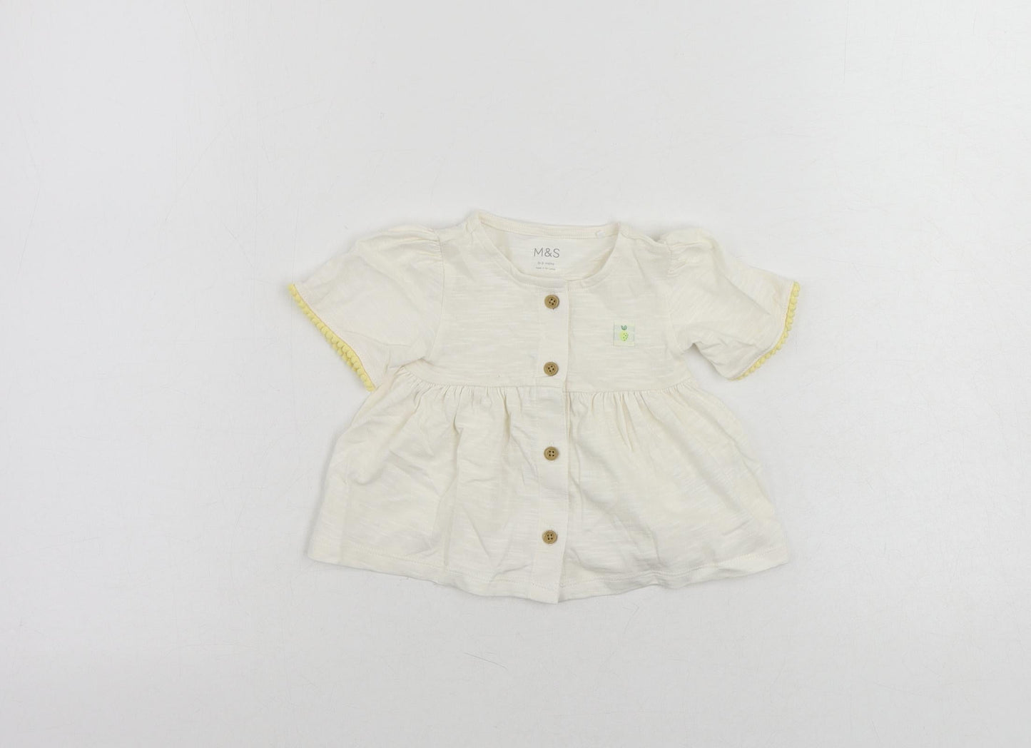Marks and Spencer Baby Ivory Cotton Basic Button-Up Size 0-3 Months Round Neck Button