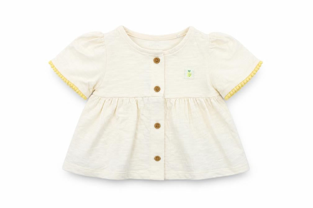 Front view of Marks & Spencer Baby Ivory Cotton Basic Button-Up, size 0-3, Months Round Neck Button
