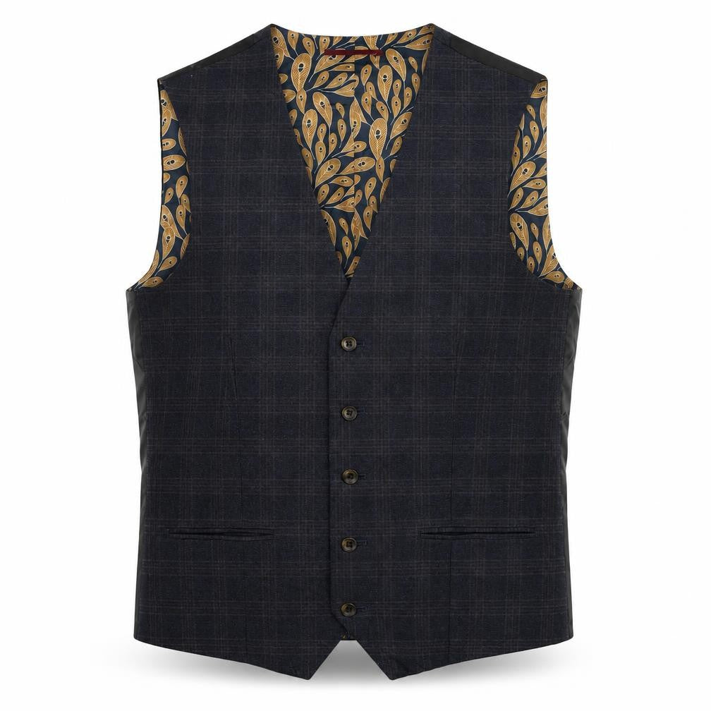 NEXT Mens Blue Plaid Polyester Jacket Suit Waistcoat Size 40 Regular