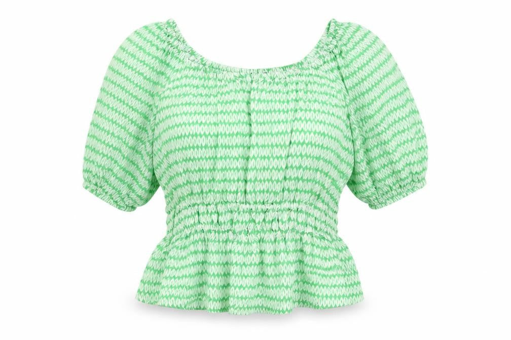 Marks and Spencer Womens Green Geometric Viscose Basic Blouse Size 16 Off the Shoulder