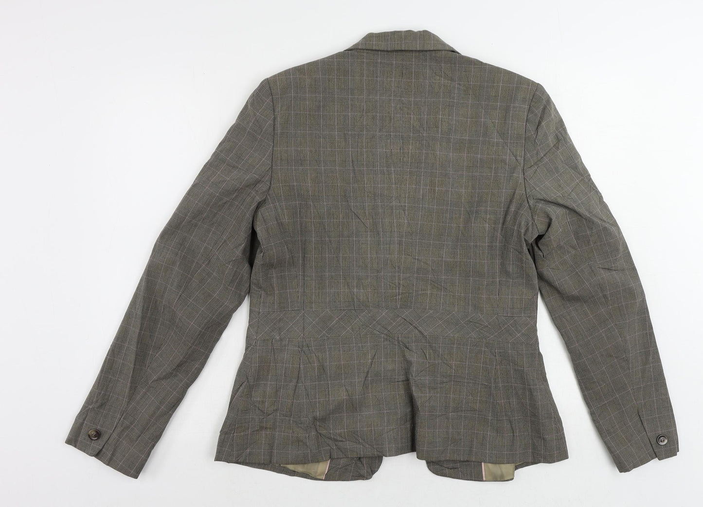 AMARANTO Womens Brown Plaid Jacket Blazer Size 14 Button
