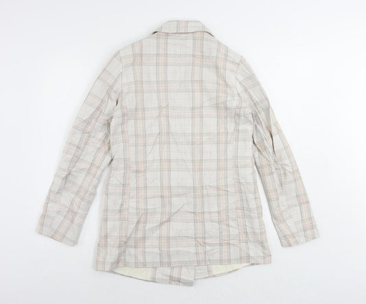H&M Womens Beige Plaid Jacket Blazer Size 8 Button