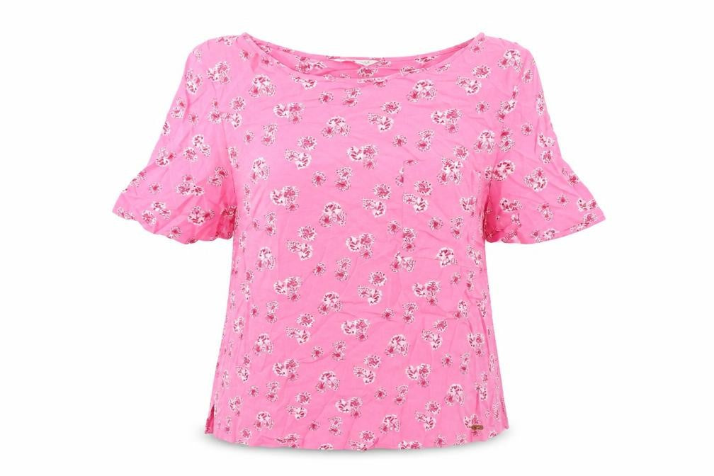 Marks and Spencer Womens Pink Floral Viscose Basic Blouse Size 12 Boat Neck