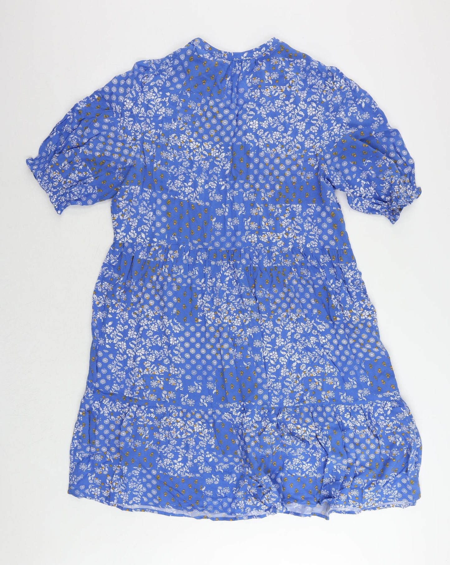 Marks and Spencer Womens Blue Floral Viscose A-Line Size 16 V-Neck Pullover