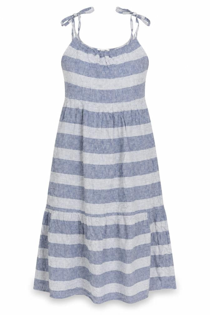 Beach Lunch Lounge Womens Blue Striped Linen A-Line Size M Scoop Neck Pullover