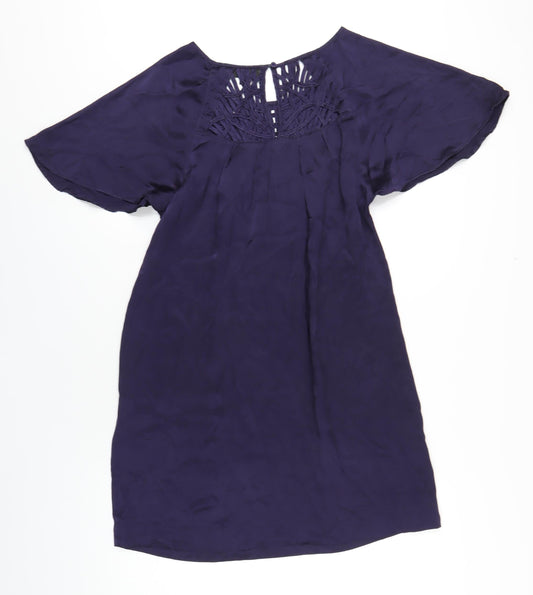 Warehouse Womens Blue Silk A-Line Size 14 Round Neck Pullover