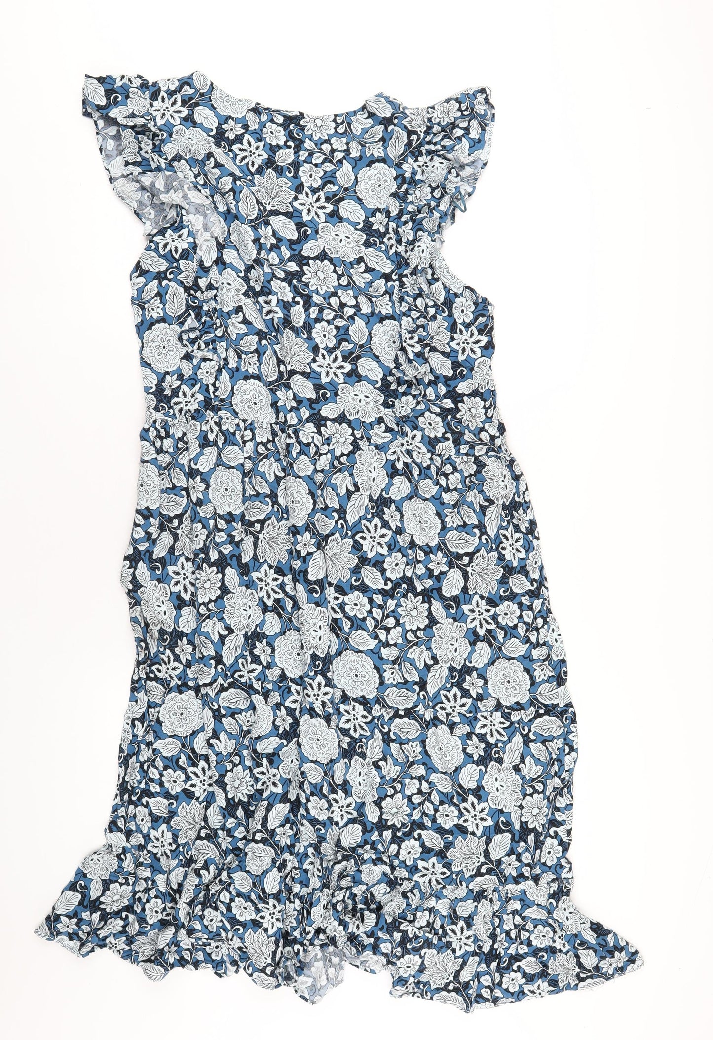 Monsoon Womens Blue Geometric Viscose A-Line Size L Round Neck Zip
